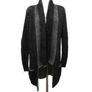 Princess Vera Wang Womens Cardigan Size Small Open Front Black White Knit Collar